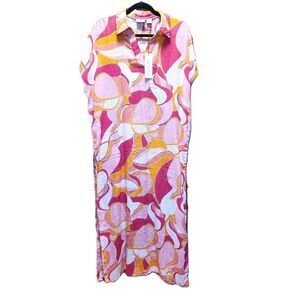 NWT Rachel Zoe Pink Maxi Linen Blend Sleeveless Longline Pockets Dress Women L